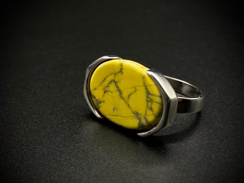 خاتم فضه فكين اصفر معرق عيار 925