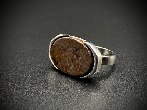 خاتم فضه فكين بني رخامي عيار 925