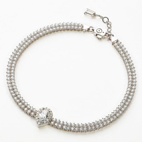 سحبة يد مزينة بالزركون دورين لوزة ذهب ابيض عيار 18