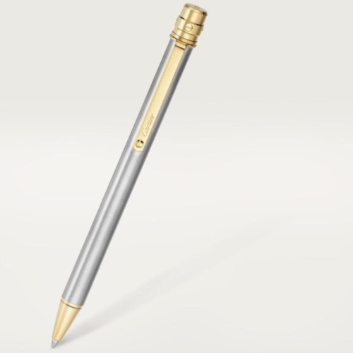 قلم كارتييه فضي بذهبي