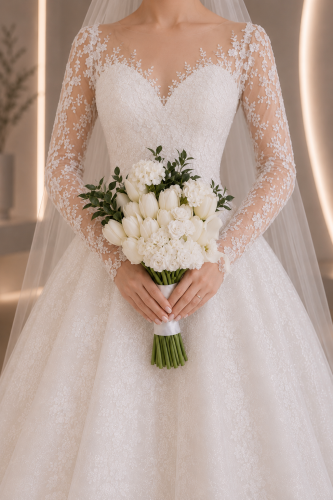 مسكة ورد عروس بيضاء راقية