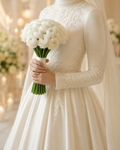مسكة ورد عروس ملكية بيضاء