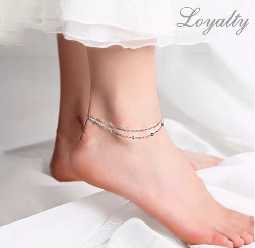 خلخال خطين فضه عيار925 مطلي اللون فضي