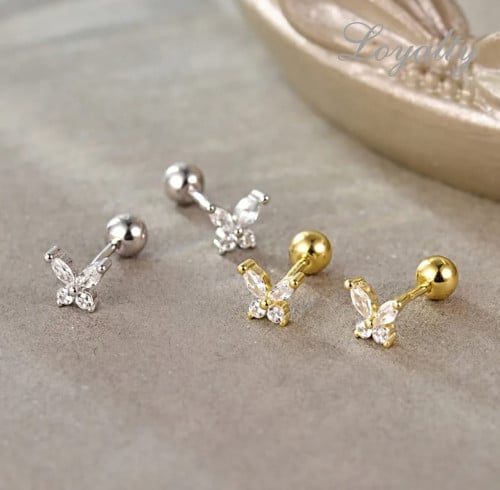 حلق الفراشه فضه عيار 925 مطلي مزين بفصوص الزركون ا...