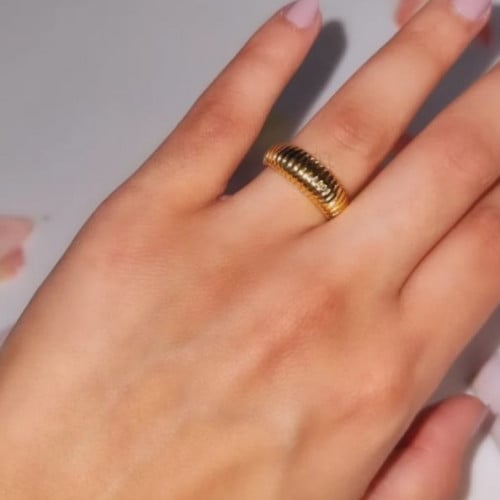 خاتم الكرواسون الذهبي فضه عيار 925 مطلي