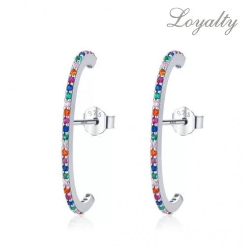 حلق فضه عيار 925 مطلي اللون فضي مزين بفصوص الزركون...