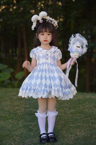 فستان ازرق مع ربطة رأس