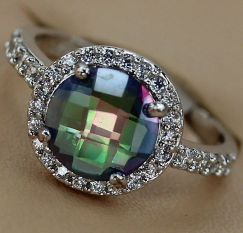 خاتم نسائي مطلي بالفضة ومزين بالزركون الكوبي مقاس...