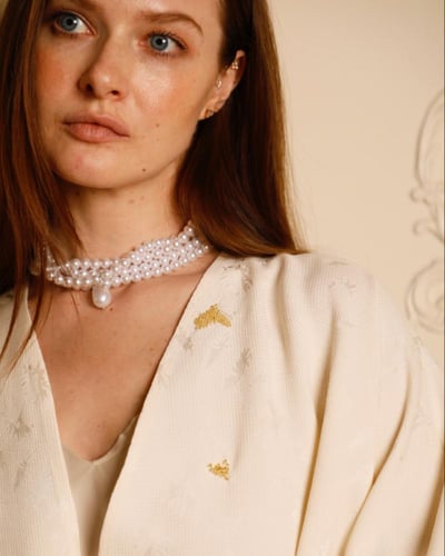 BEIGE EVENING ABAYA WITH EMBROIDERY