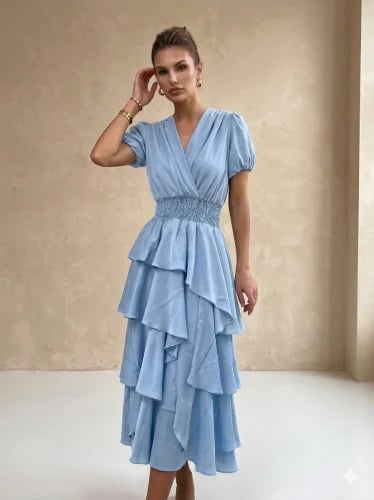 Summer evening silk ruffle dress