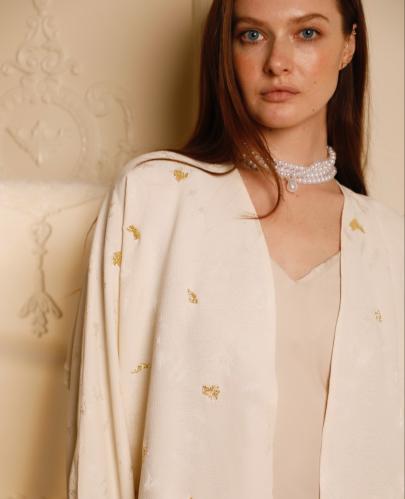 BEIGE EVENING ABAYA WITH EMBROIDERY