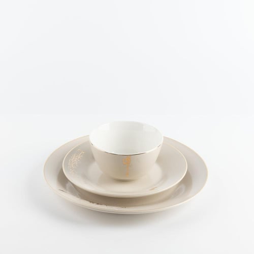 طقم السفرة 18 قطعة من مجموعة لقاء - بيج و ذهبي