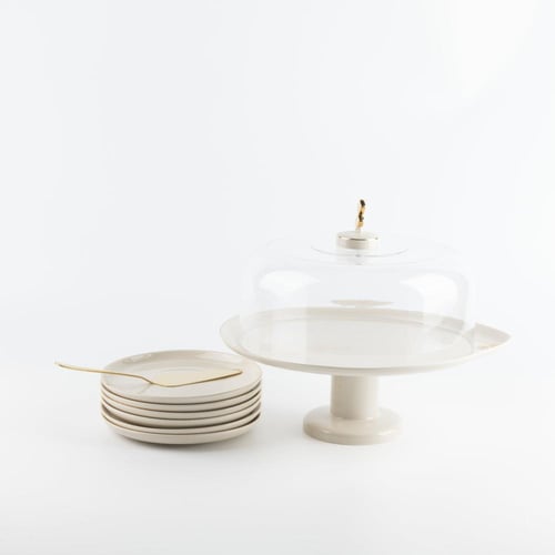 طقم تقديم الكيك 9 قطع من مجموعة لقاء - بيج و ذهبي