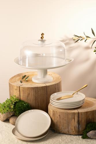 طقم تقديم الكيك 9 قطع من مجموعة لقاء - بيج و ذهبي