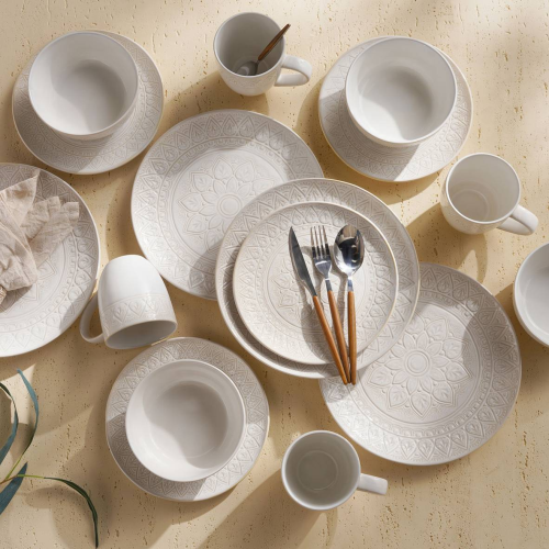 طقم سفرة من الخزف الحجري عالي الجودة بنقوش جميلة (...