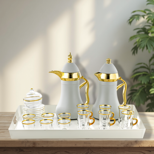 طقم الشاي والقهوة 22 قطعة ذهبي