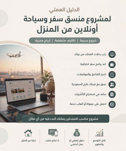 مشروع منسق سفر وسياحة من المنزل