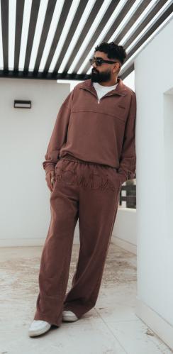 Washed Brown Half Zipper Hoodie