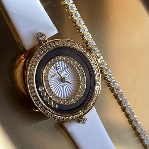 ساعة برايت الجلدية الفاخرة ذهبي ابيض