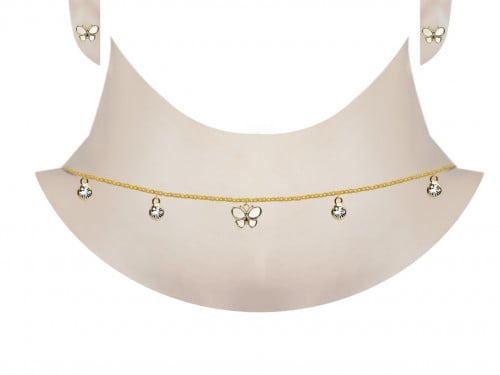 طقم عقد شوكر زركون تصميم فراشة ذهبي منوع