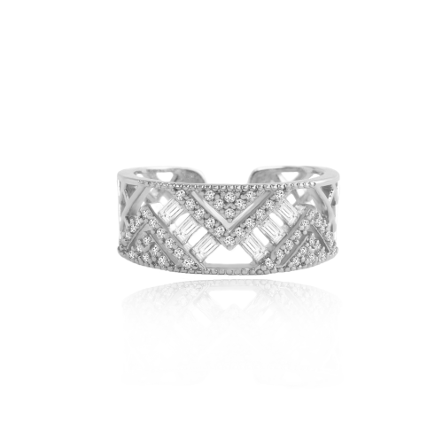 خاتم عصري مرصع بالزركون و الباجيت فري سايز