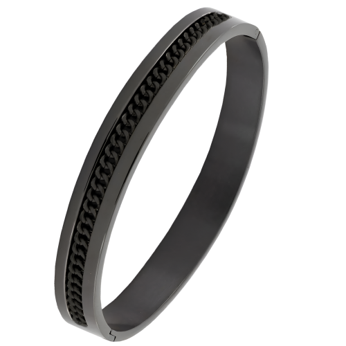 سوار معصم رجالي استيل مزخرف اسود