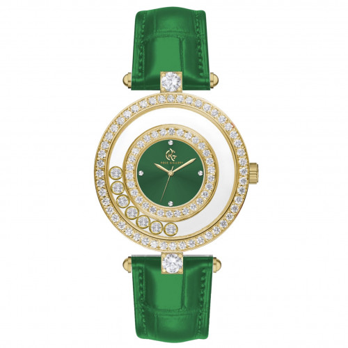 ساعة دايموند النسائية الجلدية اخضر ذهبي