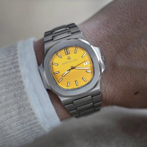 ساعة إليت الرجالية استيل فضي اصفر