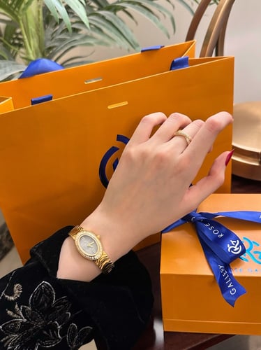 ساعة ايلبس النسائية الفاخرة استيل ذهبي رمادي