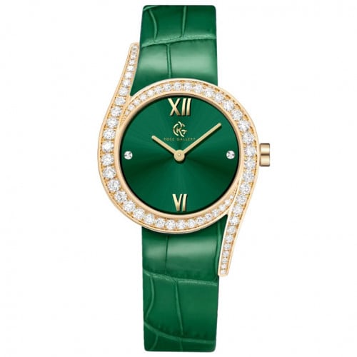 ساعة فابيولس النسائية بسير جلدي اخضر ذهبي