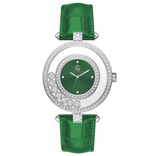 ساعة دايموند النسائية الجلدية اخضر فضي