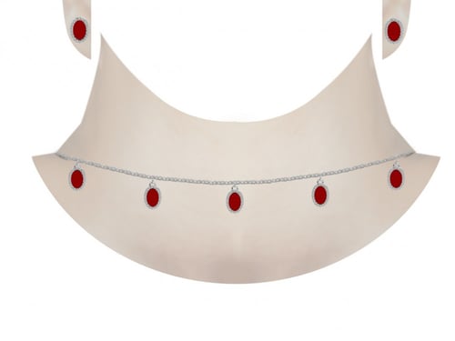 طقم عقد شوكر زركون تصميم بيضاوي فضي منوع