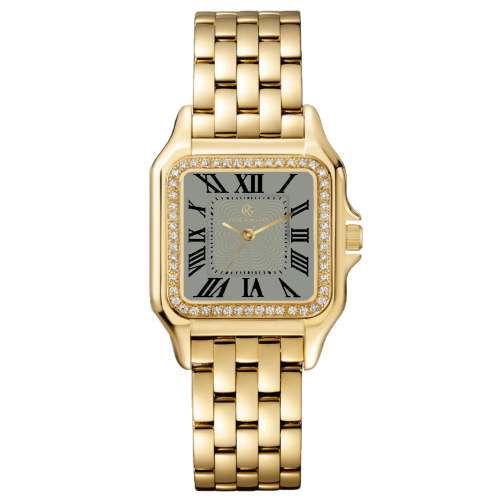 ساعة فينتج زركون استيل ذهبي رمادي