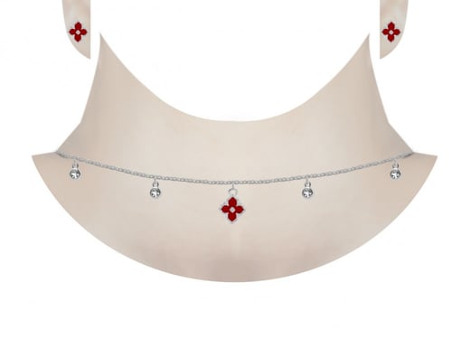 طقم عقد شوكر زركون تصميم ورده فضي منوع