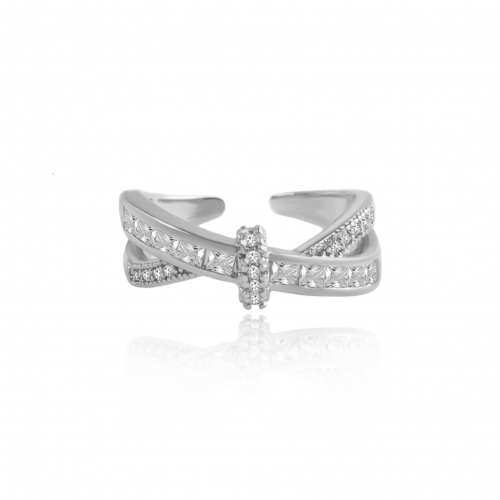 خاتم زركون بتصميم متداخل فري سايز منوع