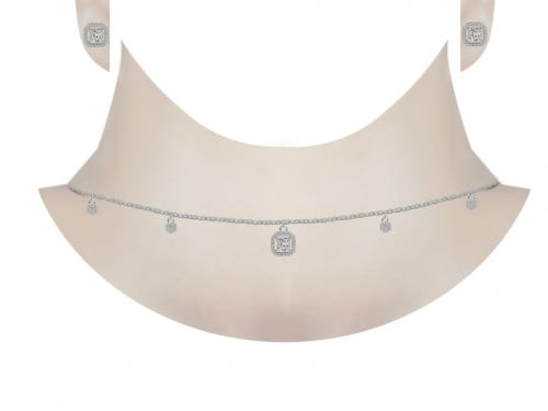 طقم عقد شوكر شكل مربع زركون مطلي منوع