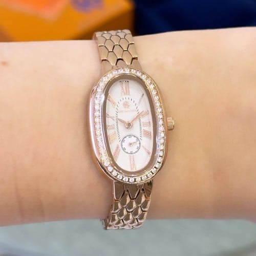 ساعة هارموني النسائية الفاخرة استيل روز جولد ابيض