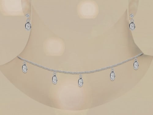 طقم عقد شوكر زركون بيضاوي الشكل مطلي منوع
