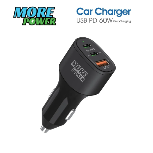 مور باور شاحن سيارة 3منافذ بقوه 60 واط يدعم بي دي