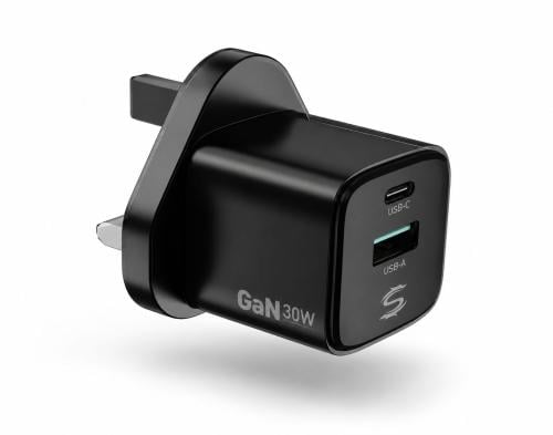 شاحن جداري سريع 30W بتقنية GaN بمنفذين USB-C و USB