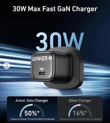 انكر - زولو شاحن جداري انكر بقوة 30 واط بمنفذ PD م...