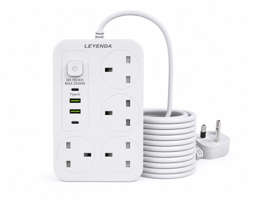 لييندا مشترك كهربائي 4 منافذ مع منفذي USB-A ومنفذي...