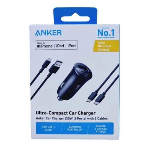 انكر - شاحن سيارة 30 واط منفذين PD-USB مع 2 كيابل...