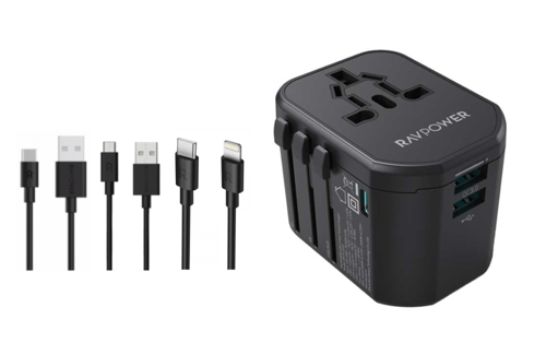 راف باور بكج 4 في 1 شاحن سفر بقوة 20 واط اسود مع ك...