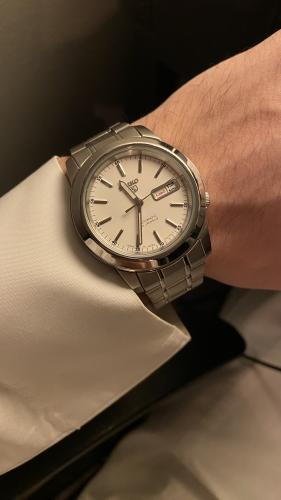 ساعة سيكو رجالية 5 أوتوماتيك - أبيض حجم 39