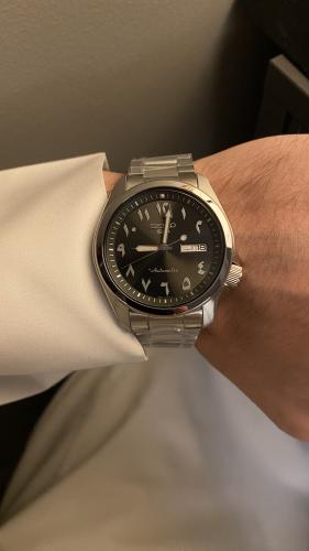 ساعة سيكو 5 اوتوماتيك - رمادي أرقام عربي حجم 40