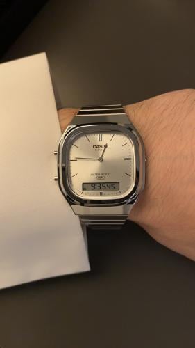 ساعة كاسيو – عرض تناظري ورقمي – وجه أبيض – ستانلس...