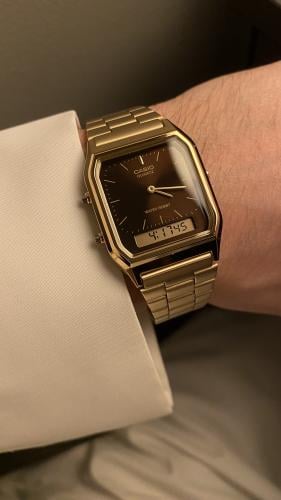 ساعة كاسيو فنتج توقيتين - ذهبي بني