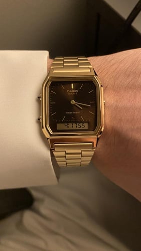 ساعة كاسيو فنتج توقيتين - ذهبي بني