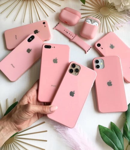 كفر ايفون زجاج زهري Pink glass case